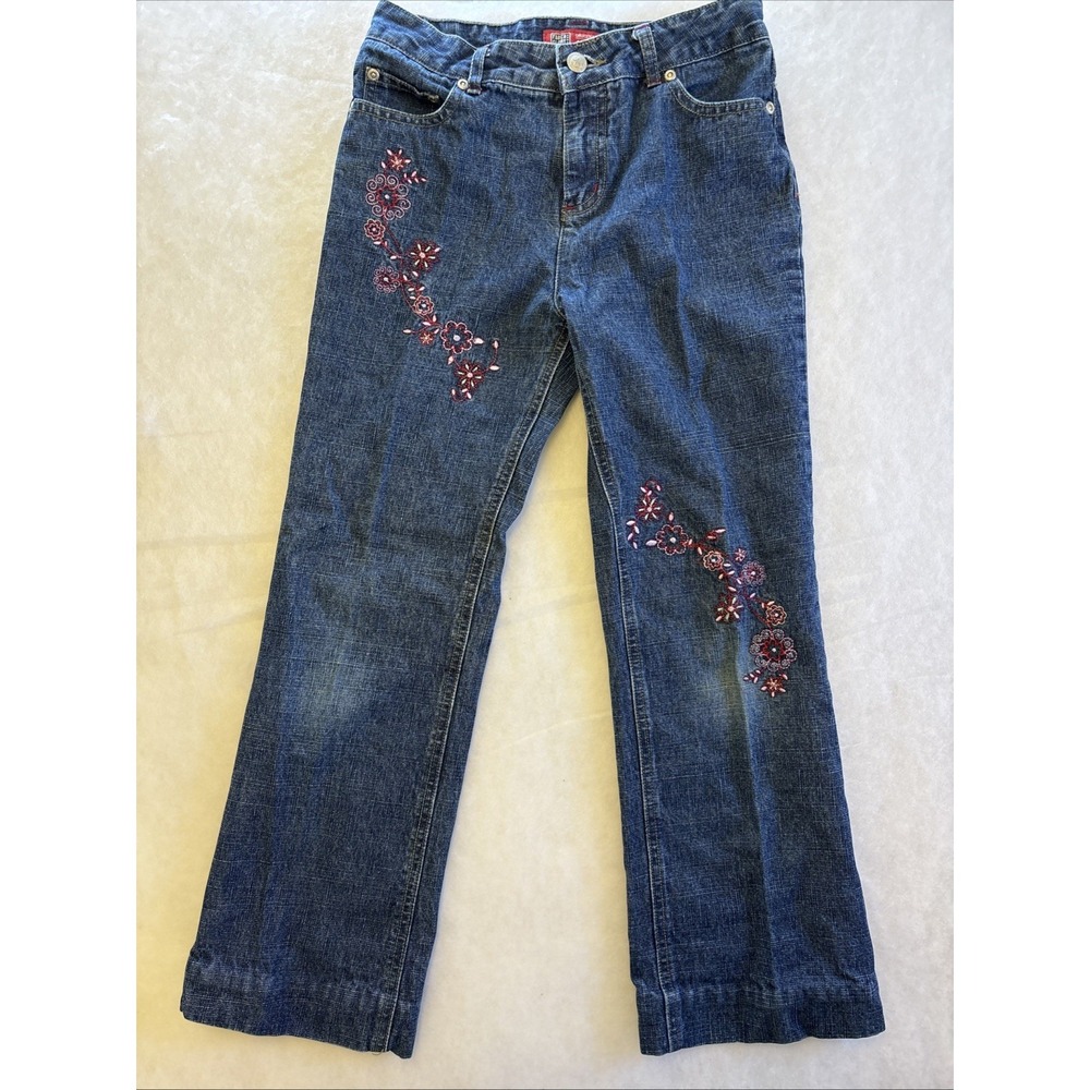 Y2K Vtg Faded Glory Girls Jeans Size 12 Embroidered Flowers Stretch Bootcut